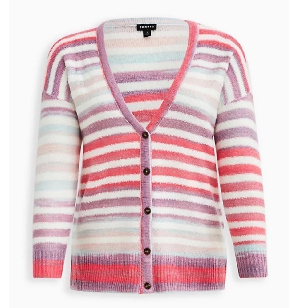 Torrid 5 BUTTON FRONT CARDIGAN - MULTI STRIPE - Picture 5 of 10